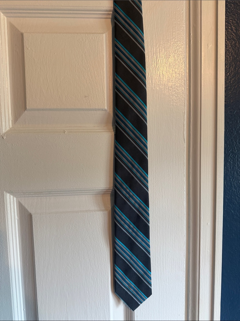 Apt. 9 Black Tie with Teal and Light Blue Stripes